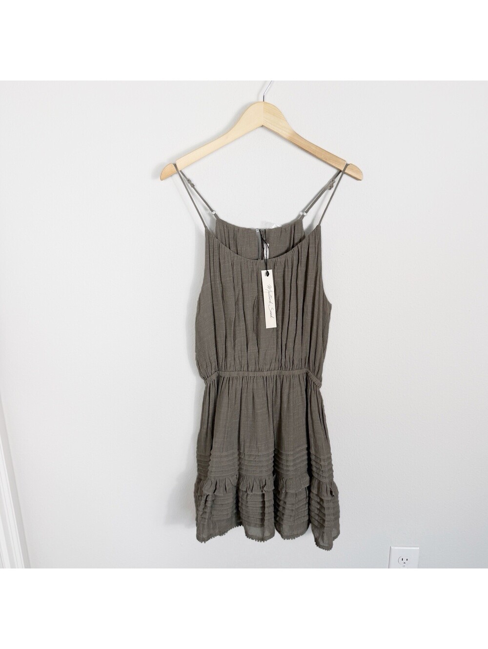 NWT Mustard Seed Babydoll Mini Dress Sundress Pleated Party Brown Medium